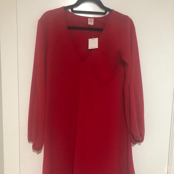 NWT A by Amanda Uprichard Balloon Sleeve Red Dress with V-Neck - Shift - Picture 3 of 8